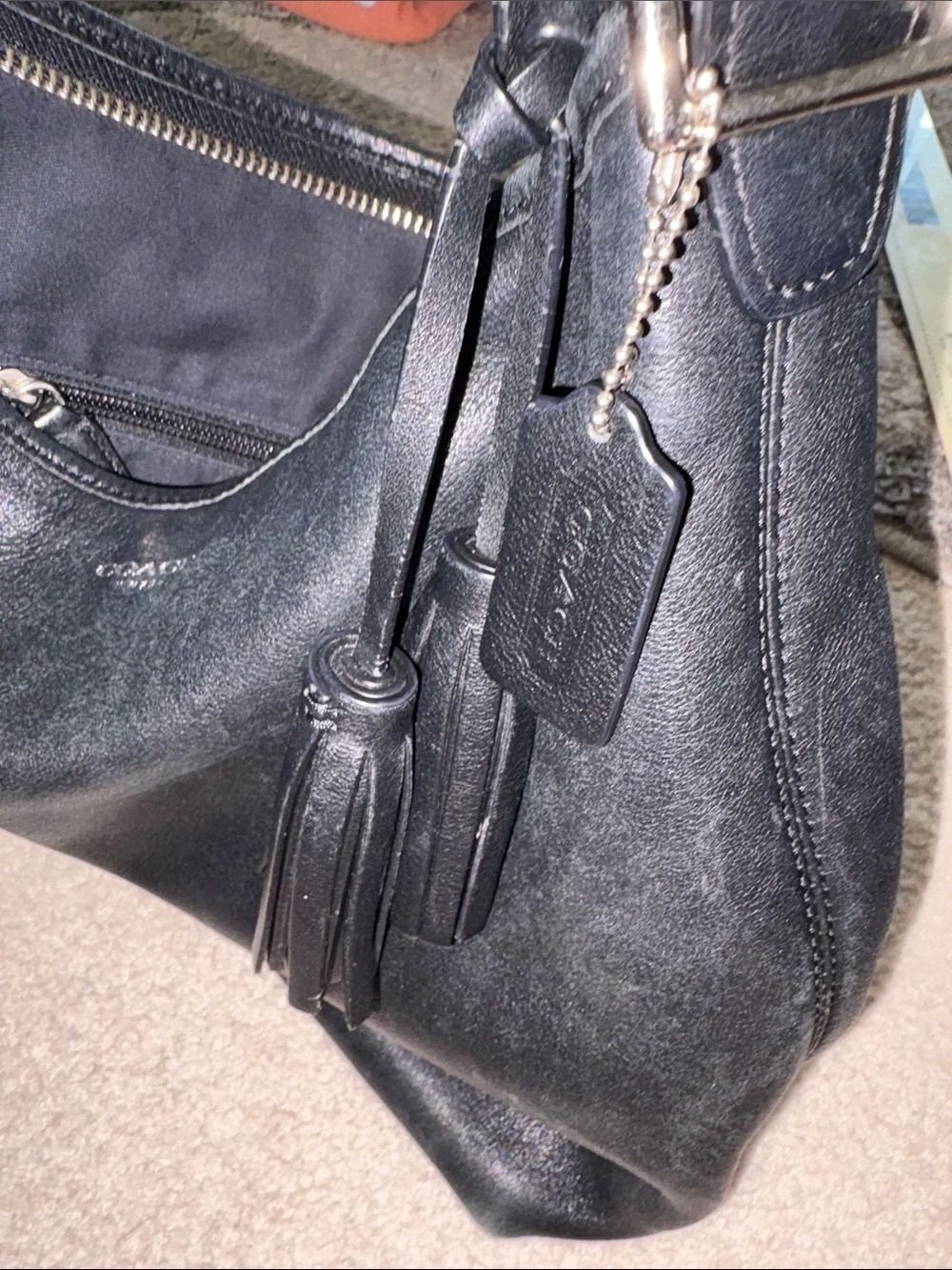Coach Legacy Leather Tassel Duffle Hobo Bag Black Style 19889